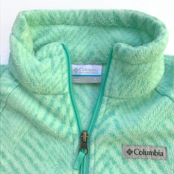 Columbia Full Zip Fleece Jacket Girls S Small 7/8 Aqua Teal Green Zig Zag Stripe - Picture 4 of 11